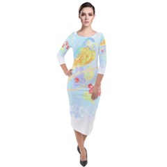 Birds Illustration T- Shirtbird T- Shirt (6) Quarter Sleeve Midi Velour Bodycon Dress by maxcute