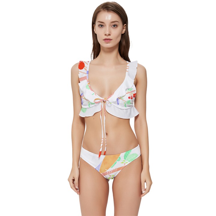 Birds Illustration T- Shirtbird T- Shirt (8) Low Cut Ruffle Edge Bikini Set