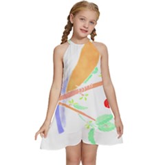 Birds Illustration T- Shirtbird T- Shirt (8) Kids  Halter Collar Waist Tie Chiffon Dress by maxcute