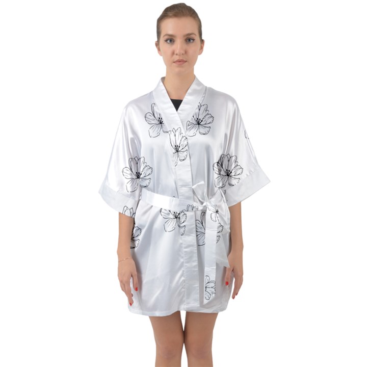 Black And White Pattern T- Shirt Black And White Pattern 11 Half Sleeve Satin Kimono 