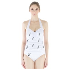 Black And White Pattern T- Shirt Black And White Pattern 7 Halter Swimsuit