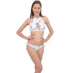 Black And White Pattern T- Shirt Black And White Pattern 7 Cross Front Halter Bikini Set