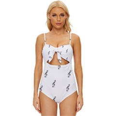 Black And White Pattern T- Shirt Black And White Pattern 7 Knot Front One-Piece Swimsuit