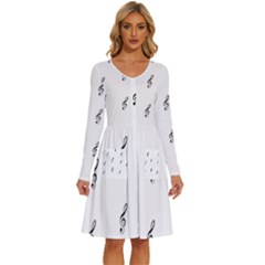 Black And White Pattern T- Shirt Black And White Pattern 7 Long Sleeve Dress With Pocket