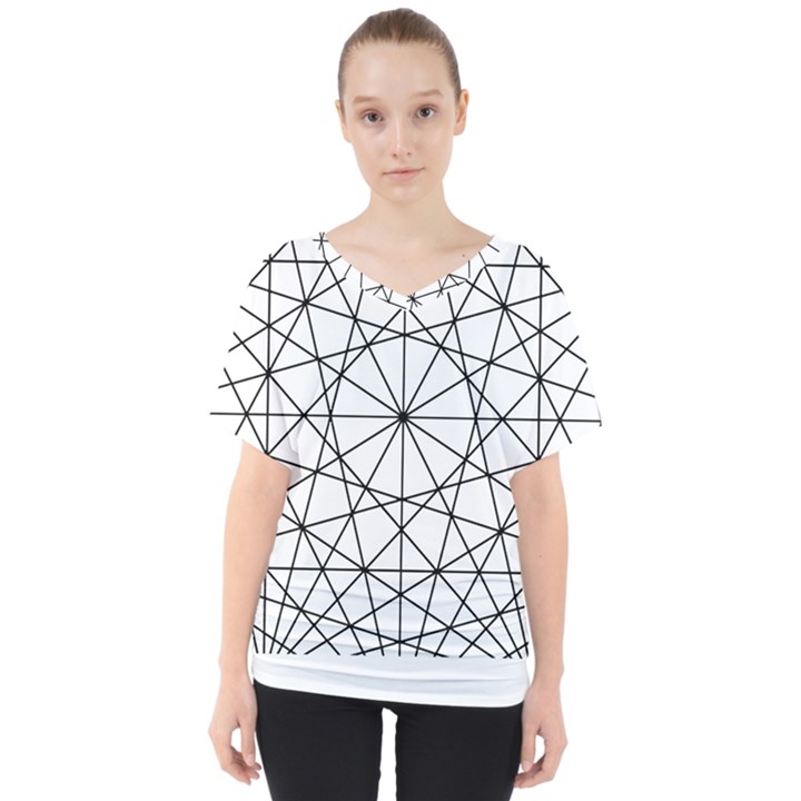 Black And White Pattern T- Shirt Black And White Pattern 8 V-Neck Dolman Drape Top