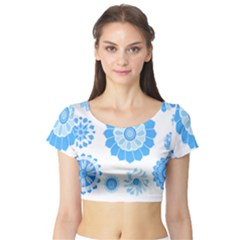 Blue Flowers T- Shirt Blue Psychedelic Floral Power Pattern T- Shirt Short Sleeve Crop Top by maxcute