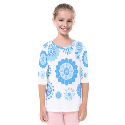 Blue Flowers T- Shirt Blue Psychedelic Floral Power Pattern T- Shirt Kids  Quarter Sleeve Raglan Tee by maxcute