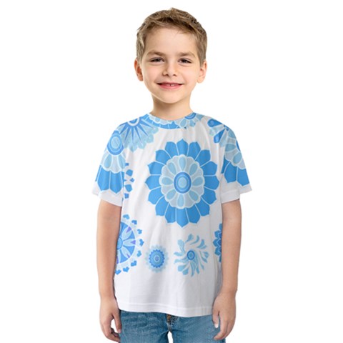 Blue Flowers T- Shirt Blue Psychedelic Floral Power Pattern T- Shirt Kids  Sport Mesh Tee by maxcute