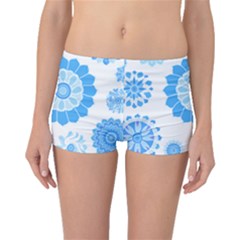 Blue Flowers T- Shirt Blue Psychedelic Floral Power Pattern T- Shirt Boyleg Bikini Bottoms