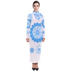 Blue Flowers T- Shirt Blue Psychedelic Floral Power Pattern T- Shirt Turtleneck Maxi Dress