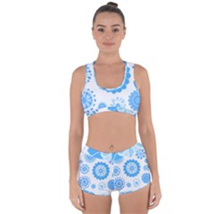 Blue Flowers T- Shirt Blue Psychedelic Floral Power Pattern T- Shirt Racerback Boyleg Bikini Set by maxcute