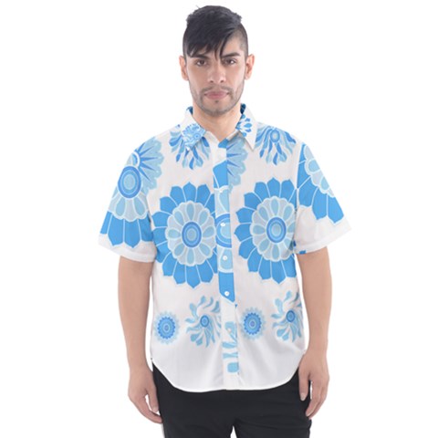 Blue Flowers T- Shirt Blue Psychedelic Floral Power Pattern T- Shirt Men s Short Sleeve Shirt by maxcute