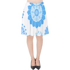 Blue Flowers T- Shirt Blue Psychedelic Floral Power Pattern T- Shirt Velvet High Waist Skirt by maxcute