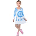 Blue Flowers T- Shirt Blue Psychedelic Floral Power Pattern T- Shirt Kids  Long Sleeve Velvet Dress View1