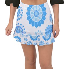 Blue Flowers T- Shirt Blue Psychedelic Floral Power Pattern T- Shirt Fishtail Mini Chiffon Skirt