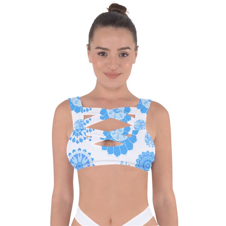 Blue Flowers T- Shirt Blue Psychedelic Floral Power Pattern T- Shirt Bandaged Up Bikini Top