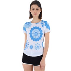 Blue Flowers T- Shirt Blue Psychedelic Floral Power Pattern T- Shirt Back Cut Out Sport Tee by maxcute