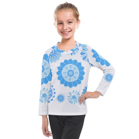 Blue Flowers T- Shirt Blue Psychedelic Floral Power Pattern T- Shirt Kids  Long Mesh Tee by maxcute