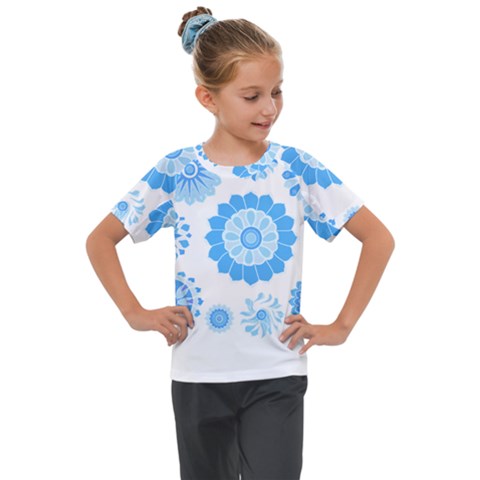 Blue Flowers T- Shirt Blue Psychedelic Floral Power Pattern T- Shirt Kids  Mesh Piece Tee by maxcute