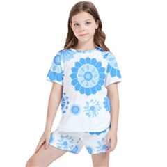 Blue Flowers T- Shirt Blue Psychedelic Floral Power Pattern T- Shirt Kids  Tee And Sports Shorts Set by maxcute