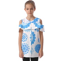 Blue Flowers T- Shirt Blue Psychedelic Floral Power Pattern T- Shirt Fold Over Open Sleeve Top by maxcute