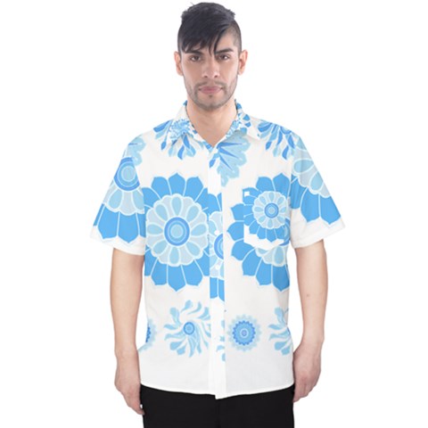 Blue Flowers T- Shirt Blue Psychedelic Floral Power Pattern T- Shirt Men s Hawaii Shirt by maxcute