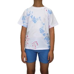 Blue Flowers T- Shirtblue And Pink Flowers Floral Art T- Shirt Kids  Short Sleeve Swimwear by maxcute