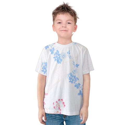 Blue Flowers T- Shirtblue And Pink Flowers Floral Art T- Shirt Kids  Cotton Tee by maxcute