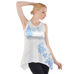 Blue Flowers T- Shirtblue And Pink Flowers Floral Art T- Shirt Side Drop Tank Tunic by maxcute