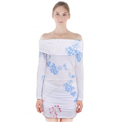 Blue Flowers T- Shirtblue And Pink Flowers Floral Art T- Shirt Long Sleeve Off Shoulder Dress by maxcute