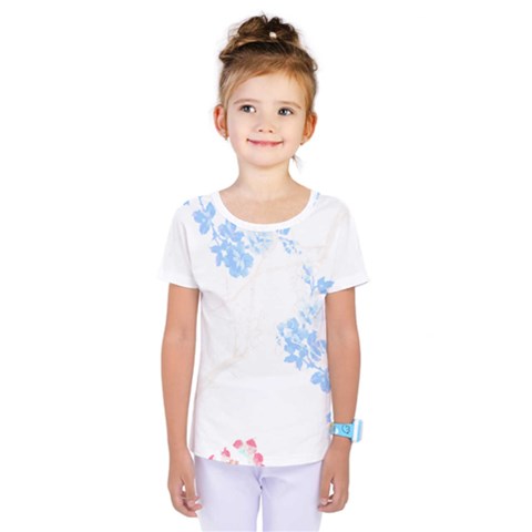 Blue Flowers T- Shirtblue And Pink Flowers Floral Art T- Shirt Kids  One Piece Tee by maxcute