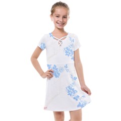 Blue Flowers T- Shirtblue And Pink Flowers Floral Art T- Shirt Kids  Cross Web Dress by maxcute