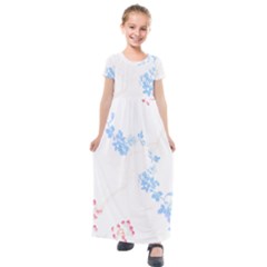 Blue Flowers T- Shirtblue And Pink Flowers Floral Art T- Shirt Kids  Short Sleeve Maxi Dress by maxcute