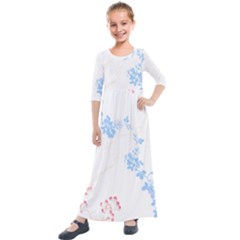 Blue Flowers T- Shirtblue And Pink Flowers Floral Art T- Shirt Kids  Quarter Sleeve Maxi Dress by maxcute