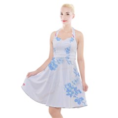 Blue Flowers T- Shirtblue And Pink Flowers Floral Art T- Shirt Halter Party Swing Dress  by maxcute