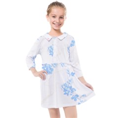 Blue Flowers T- Shirtblue And Pink Flowers Floral Art T- Shirt Kids  Quarter Sleeve Shirt Dress by maxcute