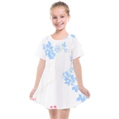 Blue Flowers T- Shirtblue And Pink Flowers Floral Art T- Shirt Kids  Smock Dress by maxcute