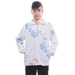 Blue Flowers T- Shirtblue And Pink Flowers Floral Art T- Shirt Men s Half Zip Pullover by maxcute