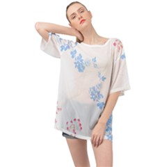 Blue Flowers T- Shirtblue And Pink Flowers Floral Art T- Shirt Oversized Chiffon Top by maxcute