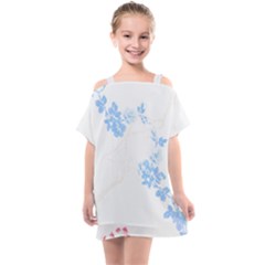 Blue Flowers T- Shirtblue And Pink Flowers Floral Art T- Shirt Kids  One Piece Chiffon Dress by maxcute