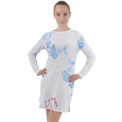 Blue Flowers T- Shirtblue And Pink Flowers Floral Art T- Shirt Long Sleeve Hoodie Dress by maxcute