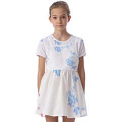 Blue Flowers T- Shirtblue And Pink Flowers Floral Art T- Shirt Kids  Short Sleeve Pinafore Style Dress by maxcute