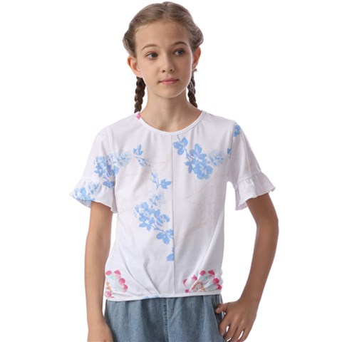 Blue Flowers T- Shirtblue And Pink Flowers Floral Art T- Shirt Kids  Cuff Sleeve Scrunch Bottom Tee by maxcute