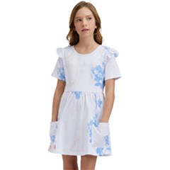 Blue Flowers T- Shirtblue And Pink Flowers Floral Art T- Shirt Kids  Frilly Sleeves Pocket Dress by maxcute