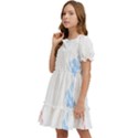 Blue Flowers T- Shirtblue And Pink Flowers Floral Art T- Shirt Kids  Puff Sleeved Dress View3