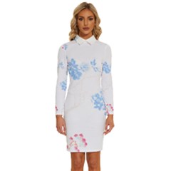 Blue Flowers T- Shirtblue And Pink Flowers Floral Art T- Shirt Long Sleeve Shirt Collar Bodycon Dress by maxcute