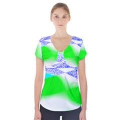 Blue Green Black Abstract Art T- Shirt Blue Green Black Abstract Art T- Shirt Short Sleeve Front Detail Top by maxcute