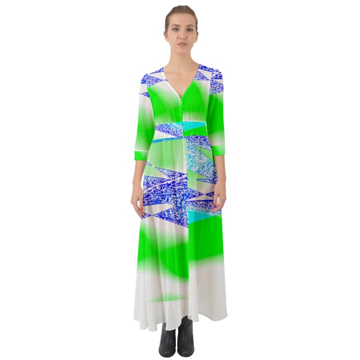 Blue Green Black Abstract Art T- Shirt Blue Green Black Abstract Art T- Shirt Button Up Boho Maxi Dress