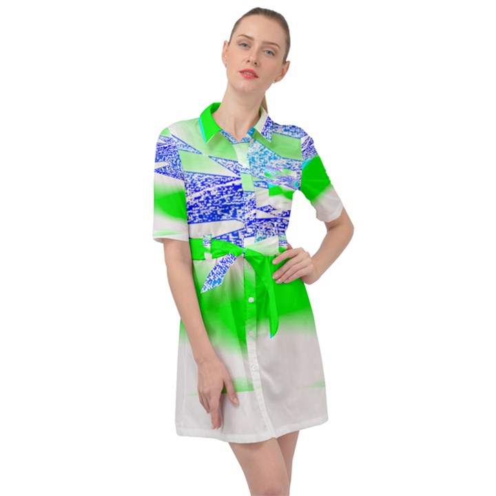 Blue Green Black Abstract Art T- Shirt Blue Green Black Abstract Art T- Shirt Belted Shirt Dress