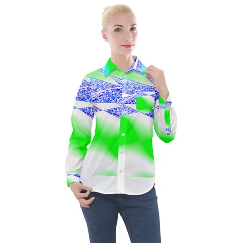 Blue Green Black Abstract Art T- Shirt Blue Green Black Abstract Art T- Shirt Women s Long Sleeve Pocket Shirt by maxcute